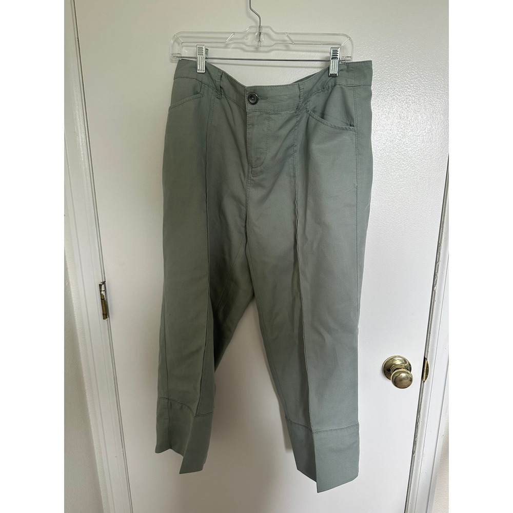 Blue Earth Sage Green Lyocell Linen Blend Cropped Wide Leg Pants Size 12 BE70257